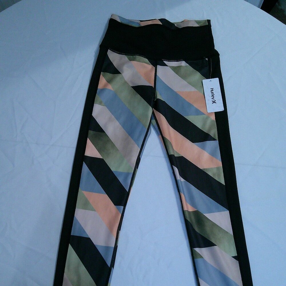 Hurley Black Pants | Slanted Side Panel Leggings| Multicolor, NWT, Size Small